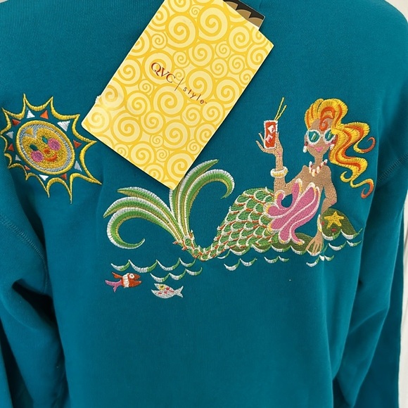 Bob Mackie Wearable Art Embroidered Mermaid Sweatshirt - Picture 5 of 6